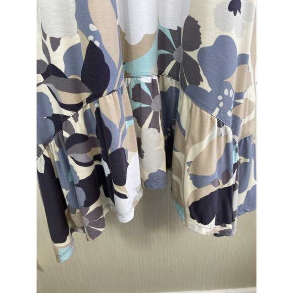 LOGO Lori Goldstein Dress Womens 1X Pockets Jersey Knit Stretch Blue Tan Floral - Picture 4 of 9